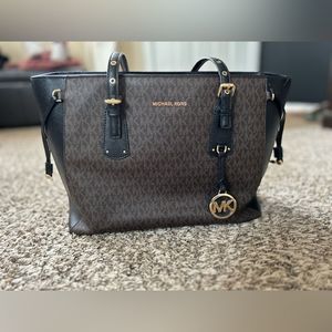 Michael Kors Brown Tote with Signature Monogram and Gold Accents